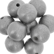 Wooden round bead 20 mm Silver tone x5