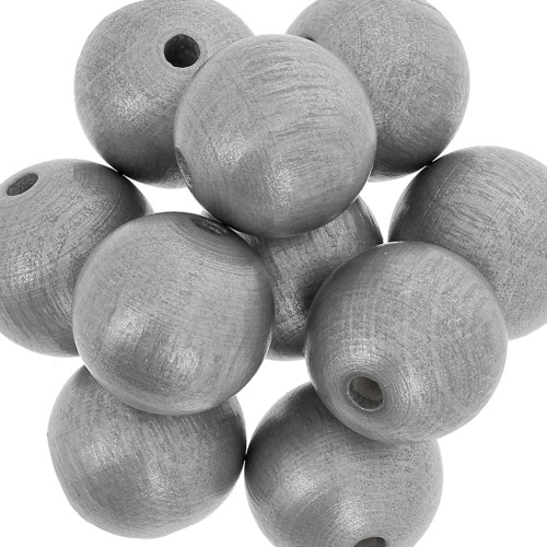 Wooden round bead 20 mm Silver tone x5