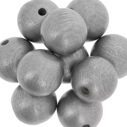 Wooden round bead 20 mm Silver tone x5
