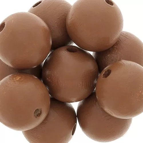 Wooden round beads 15mm Marron clair x5