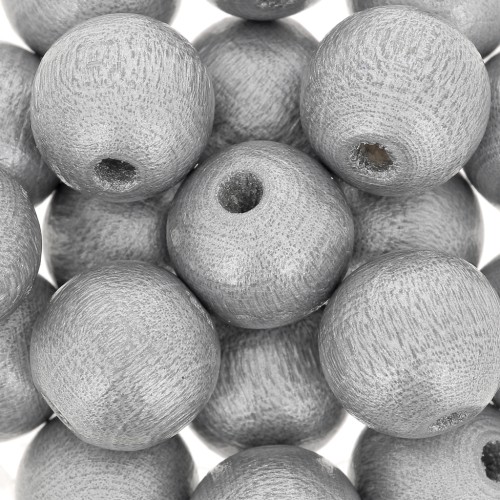 Wooden round beads 10mm Silver tone x10