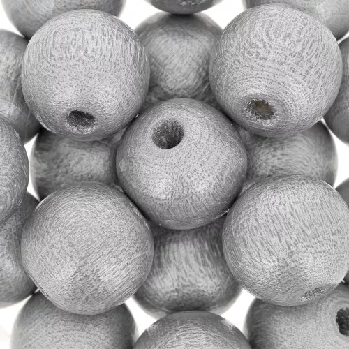 Wooden round beads 10mm Silver tone x10