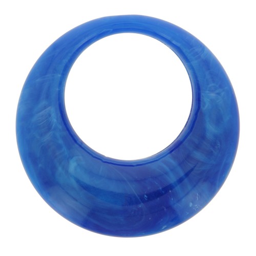 34.5mm Opaque resin hollow circle pendant - marbled Royal Blue x1