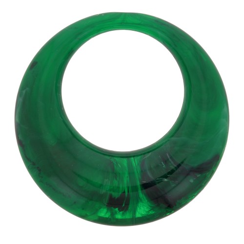 34.5mm Opaque resin hollow circle pendant - marbled Dark green x1