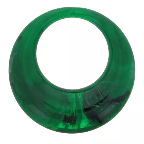 34.5mm Opaque resin hollow circle pendant - marbled Dark green x1