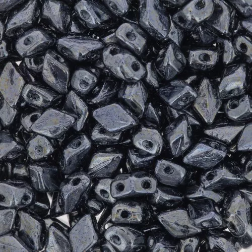 6x4mm Mini Gemduo 2-hole Glass beads - Jet Hematite x5g