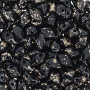6x4mm Mini Gemduo 2-hole Glass beads - Jet Gold Splash x5g