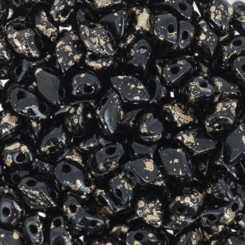 6x4mm Mini Gemduo 2-hole Glass beads - Jet Gold Splash x5g