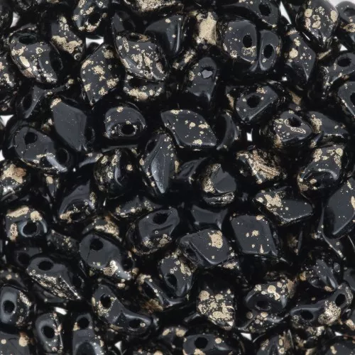 6x4mm Mini Gemduo 2-hole Glass beads - Jet Gold Splash x5g