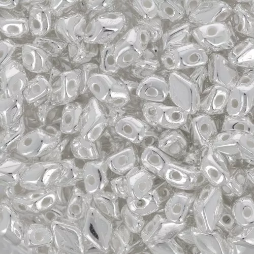 6x4mm Mini Gemduo 2-hole Glass beads - Silver Plated x5g