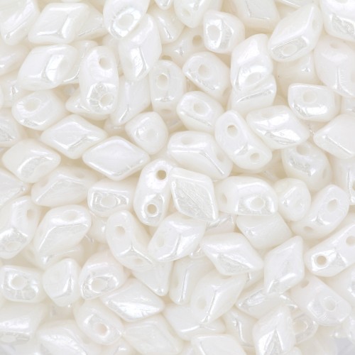 6x4mm Mini Gemduo 2-hole Glass beads - Opaque White Luster x5g