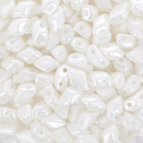 6x4mm Mini Gemduo 2-hole Glass beads - Opaque White Luster x5g