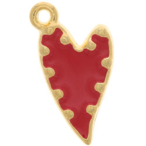 22x13mm irregular heart Pendant with epoxy resin - Gold plated - Red x1