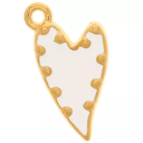 22x13mm irregular heart Pendant with epoxy resin - Gold plated - White x1