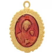 22x15mm Oval virgin pattern pendant with epoxy resin - Gold plated - Red x1