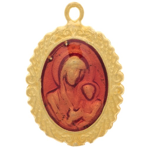 22x15mm Oval virgin pattern pendant with epoxy resin - Gold plated - Red x1