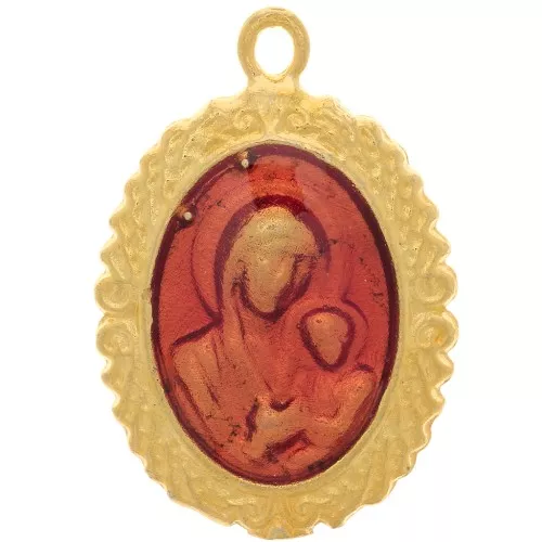 22x15mm Oval virgin pattern pendant with epoxy resin - Gold plated - Red x1
