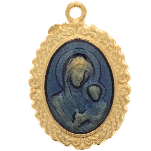 22x15mm Oval virgin pattern pendant with epoxy resin - Gold plated - Blue x1