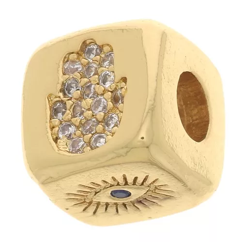 9mm Cube bead - multi zircon patterns - Gold - Crystal - Blue x1