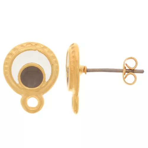 10.5mm Round EarStuds with epoxy resin - Fine Gold plated - Beige x2