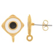 17x13.5mm Earstuds with epoxy resin - Fine Gold plated - White x2|raw }}