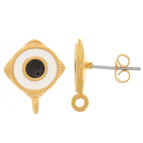 17x13.5mm Earstuds with epoxy resin - Fine Gold plated - White x2