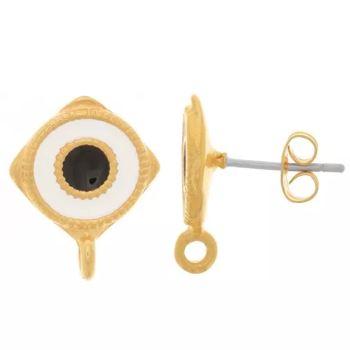 17x13.5mm Earstuds with epoxy resin - Fine Gold plated - White x2
