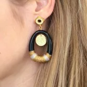 17x13.5mm Earstuds with epoxy resin - Fine Gold plated - White x2