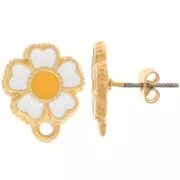 13mm Daisy earstuds with epoxy resin - Fine Gold plated - White x2