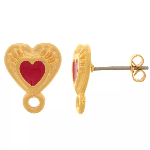 14x11mm Earstuds with epoxy resin - Fine Gold plated - Red x2