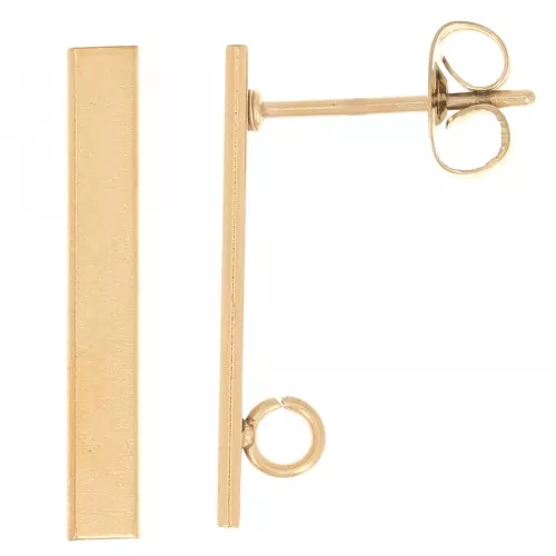 20x3mm Bar Earstuds with open ring - Stainless steel 316L - Gold Tone x2
