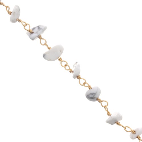 7mm Fancy irregular gemstones chips chain - Gold Tone - Howlite x50cm