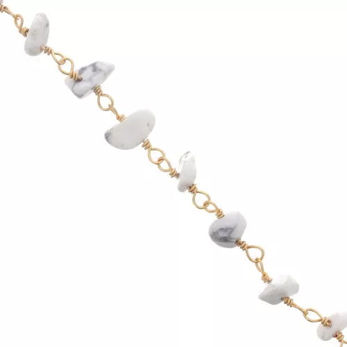7mm Fancy irregular gemstones chips chain - Gold Tone - Howlite x50cm