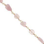 7mm Fancy Chain with Irregular Gemstones - Gold - Rose Quartz x50cm