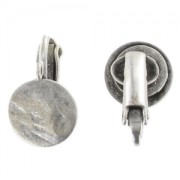 10 mm Crinkled Disc Ear Clips - Antique Silver x2