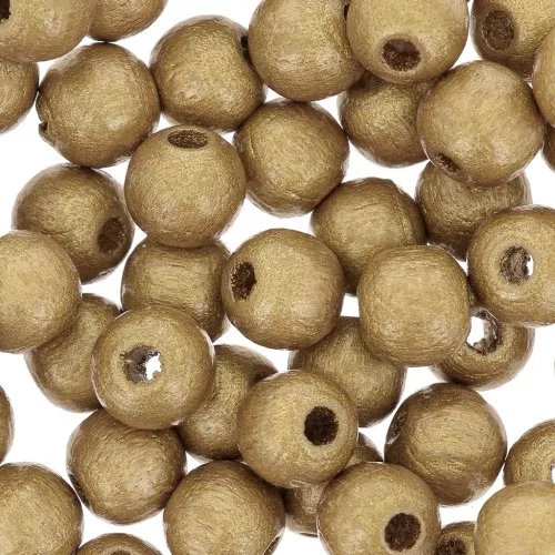 Wooden round beads 6mm Gold tone x25