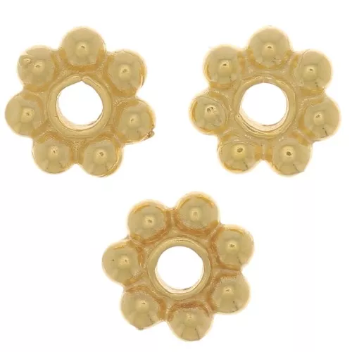 6mm Flower flat beads - 3 microns Gold plated x4