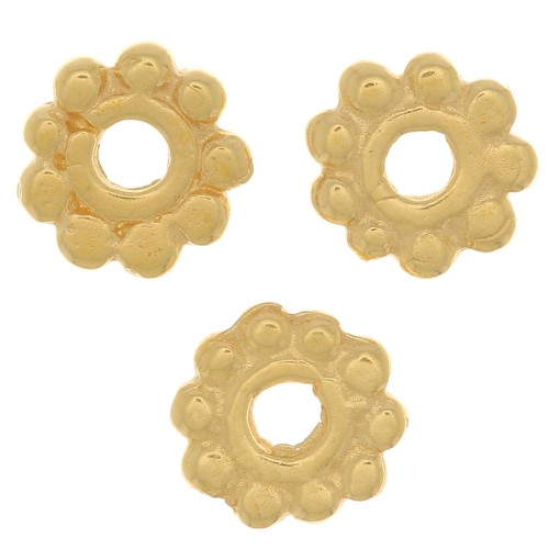 6mm Flower flat beads - 3 microns Gold plated x4