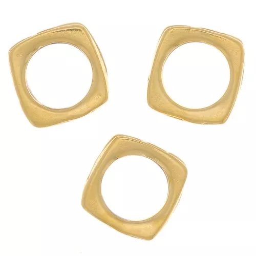 7mm square flat round bead - large hole - 3 microns gold plated x1