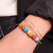 7mm square flat round bead - large hole - 3 microns gold plated x1