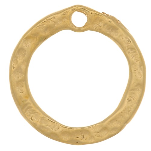 13mm Hammered hollow circle charm - 3 microns gold plated x1