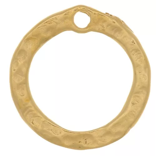 13mm Hammered hollow circle charm - 3 microns gold plated x1
