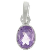 12x7mm 925 Sterling Silver oval faceted Pendant - Amethyst x1