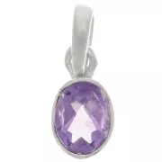 12x7mm 925 Sterling Silver oval faceted Pendant - Amethyst x1