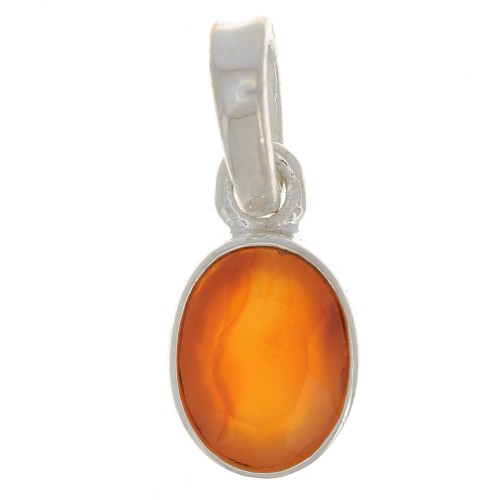 12x7mm 925 Sterling Silver oval faceted Pendant - Carnelian x1