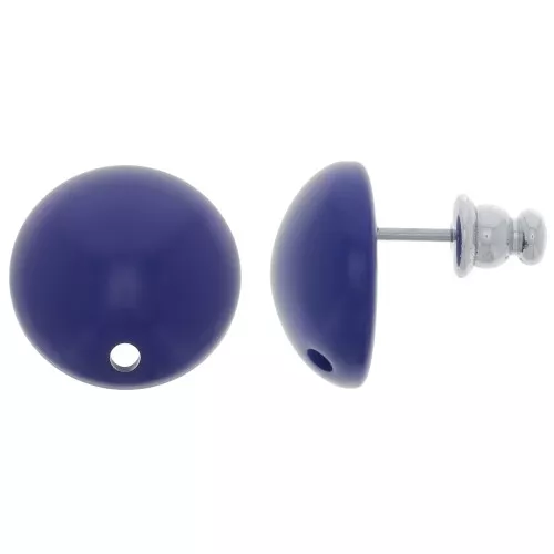 14 mm round resin earstuds - Navy blue x2