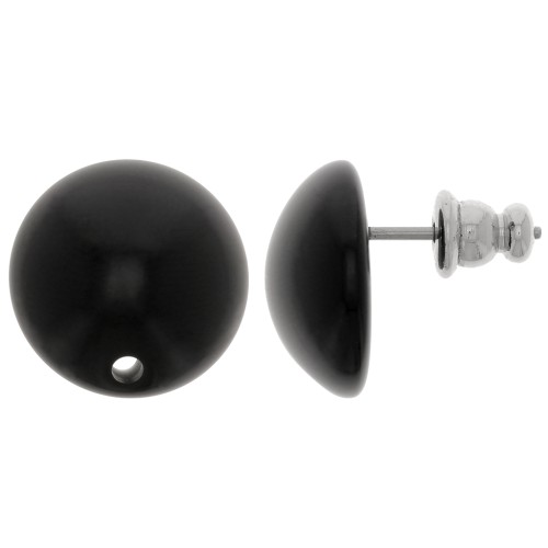 14 mm round resin earstuds - Black x2