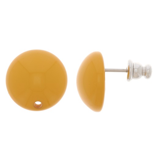 14 mm round resin earstuds - Mustard x2