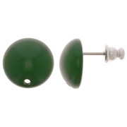 14 mm round resin earstuds - Dark green x2