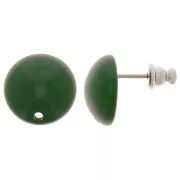 14 mm round resin earstuds - Dark green x2